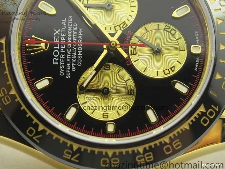 0522 Chic Daytona 116518LN YG JH Best Black Gold Dial On Rubber Strap A4130 (Free XS Rubber ) 3458